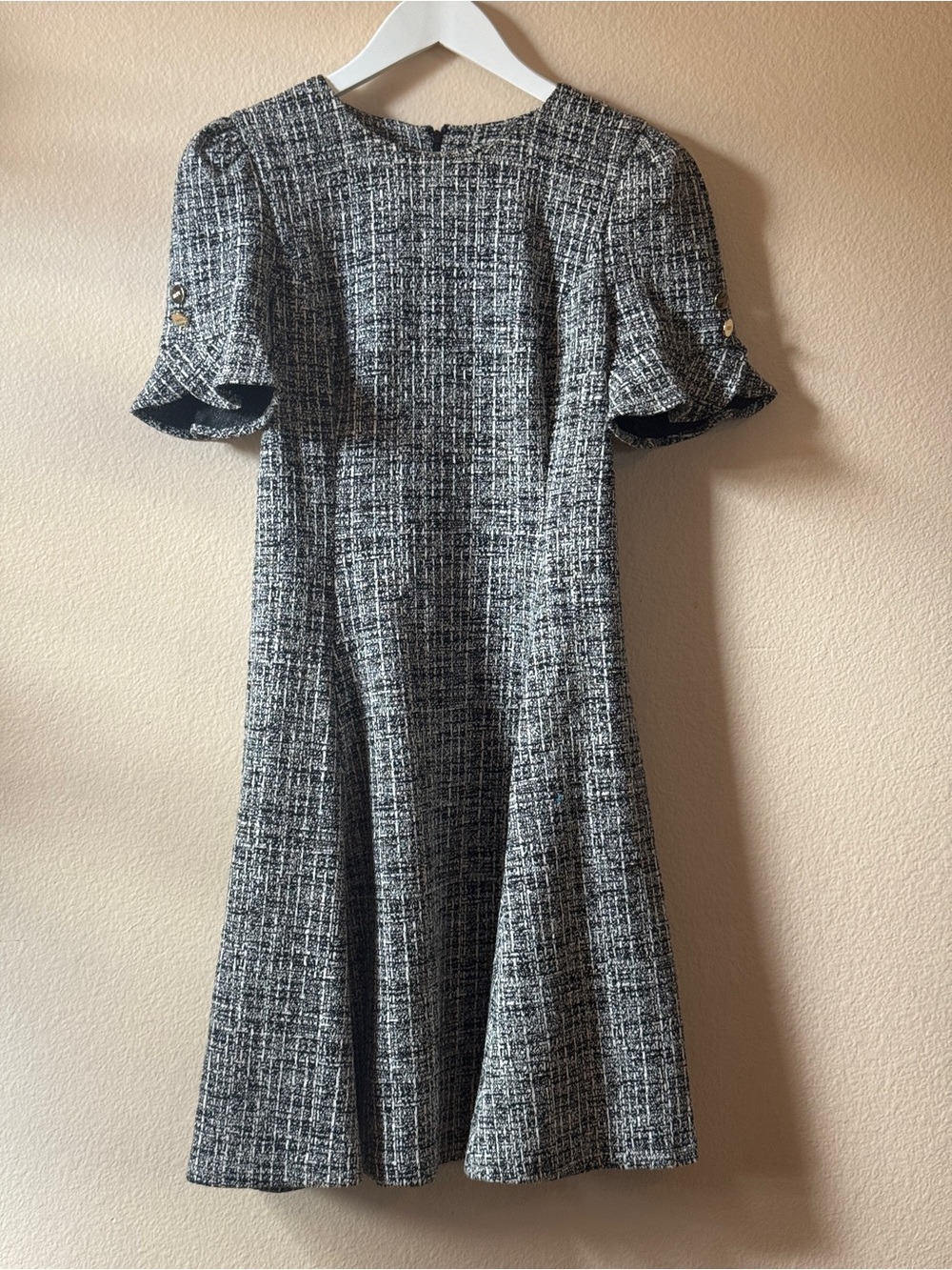 DKNY Black and White Tweed Midi Dress